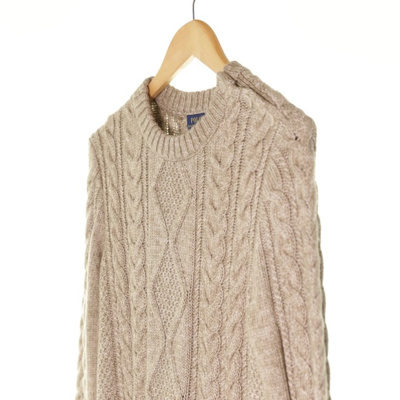 Polo Ralph Lauren Cable Knit Fisherman Crewneck Cotton Oatmeal Sweater Dress M - Picture 3 of 7